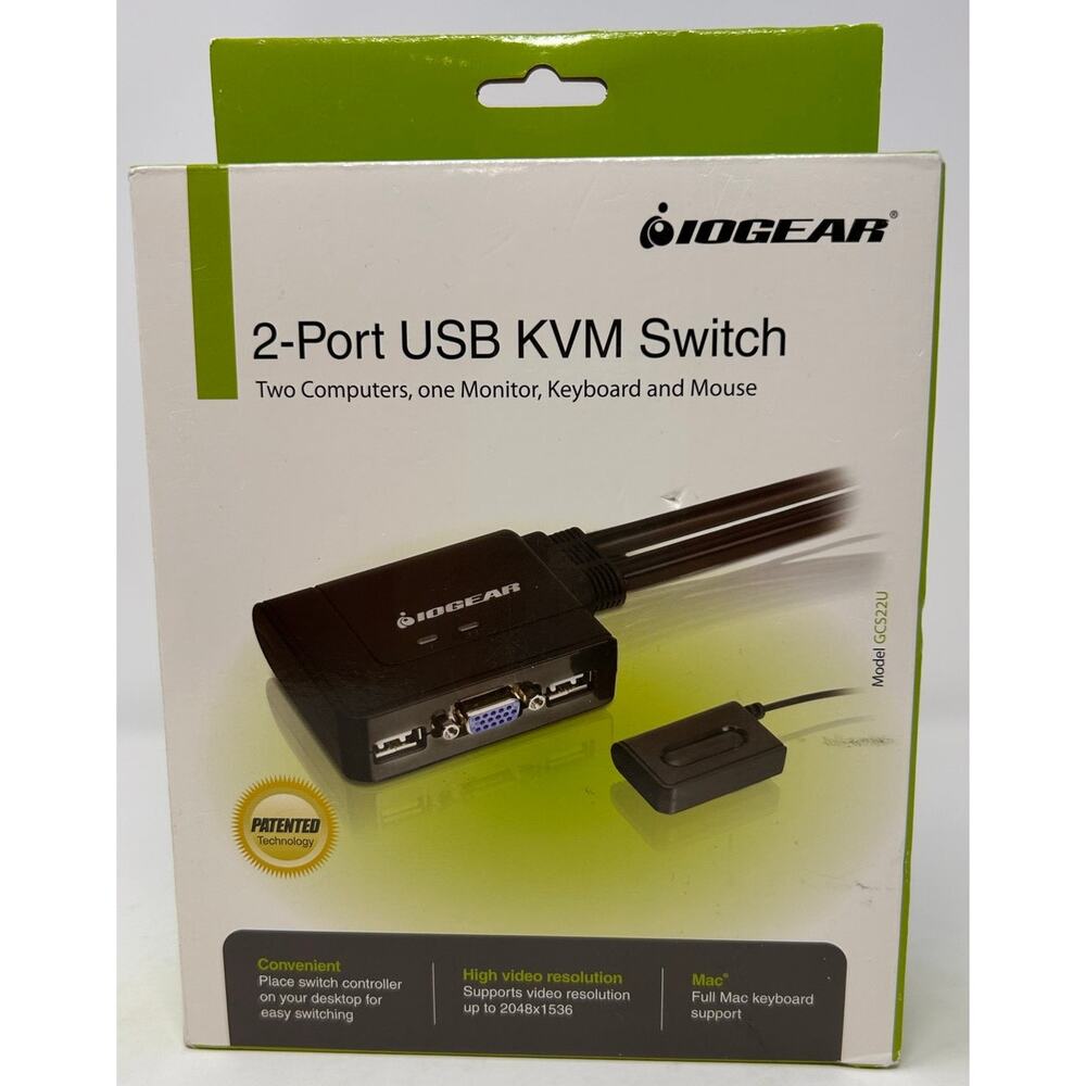 IOGEAR 2-Port USB KVM Switch Two Computers One Monitor Keyboard and Mouse